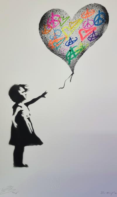 ZIEGLER T - Peace Love and Anarchy Balloon Girl - Peinture au pochoir sur papier 2