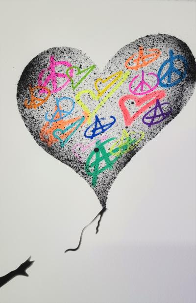 ZIEGLER T - Peace Love and Anarchy Balloon Girl - Peinture au pochoir sur papier 2