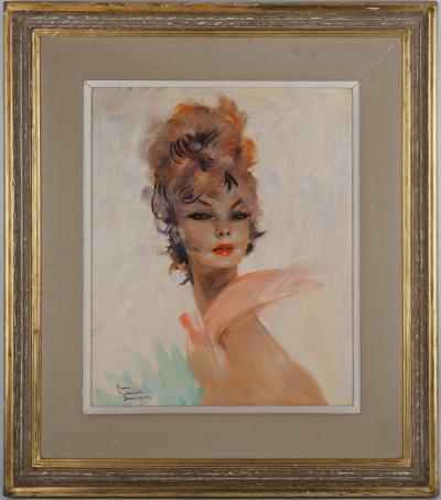 Jean-Gabriel DOMERGUE - Josiane, jeune femme au ruban - Huile sur panneau signée 2