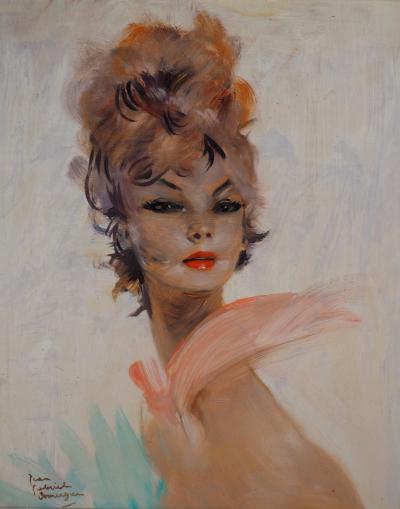 Jean-Gabriel DOMERGUE - Josiane, jeune femme au ruban - Huile sur panneau signée 2