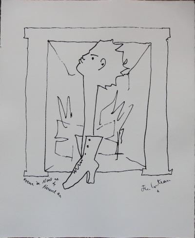 Jean COCTEAU : Voeux, Homme chaussure - Lithographie signée 2