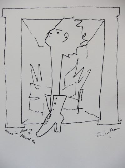 Jean COCTEAU : Voeux, Homme chaussure - Lithographie signée 2