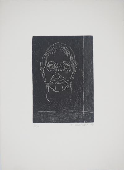 Heurtebise - Portrait d’homme sur fond noir, 1997 - Gravure originale signée 2