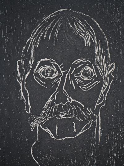 Heurtebise - Portrait d’homme sur fond noir, 1997 - Gravure originale signée 2