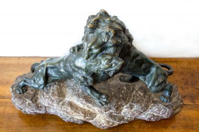 A.FAGOTTO - Couple de lions, XXe siècle - Sculpture en bronze 2