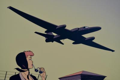 Philippe Berthet - Pin-up sur la voiture avec l’avion qui décolle - Sérigraphie signée et numérotée 2