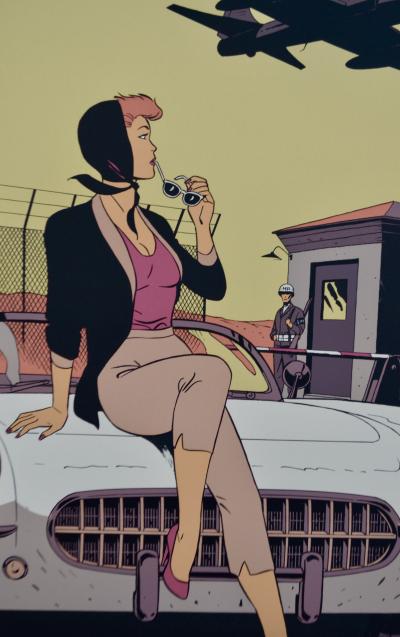 Philippe Berthet - Pin-up sur la voiture avec l’avion qui décolle - Sérigraphie signée et numérotée 2