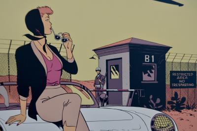 Philippe Berthet - Pin-up sur la voiture avec l’avion qui décolle - Sérigraphie signée et numérotée 2