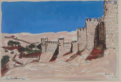 Michel Henry - Espagne : Vue sur Avila , 1953 - Aquarelle originale signée 2