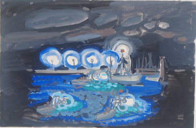 Michel HENRY - Espagne : Altea de nuit, 1958 - Aquarelle originale signée 2