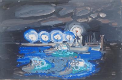 Michel HENRY - Espagne : Altea de nuit, 1958 - Aquarelle originale signée 2