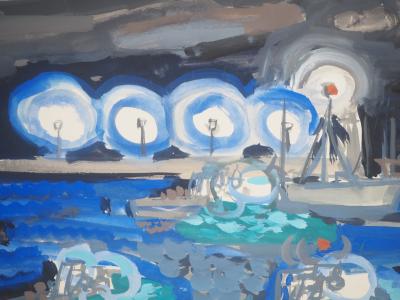 Michel HENRY - Espagne : Altea de nuit, 1958 - Aquarelle originale signée 2