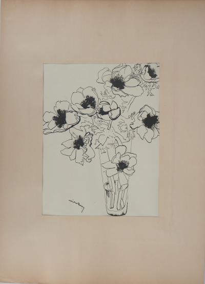 Michel HENRY - Bouquet de Pavots - Dessin original signé 2