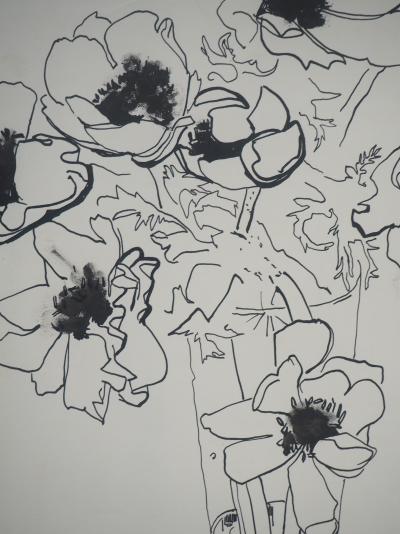 Michel HENRY - Bouquet de Pavots - Dessin original signé 2