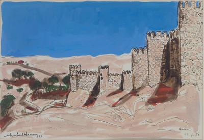 Michel Henry - Espagne : Vue sur Avila , 1953 - Aquarelle originale signée 2
