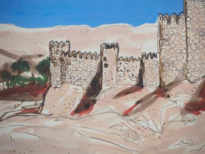 Michel Henry - Espagne : Vue sur Avila , 1953 - Aquarelle originale signée 2