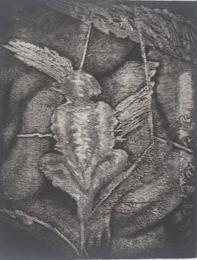 François BEALU : Méditation  - Gravure originale signée 2