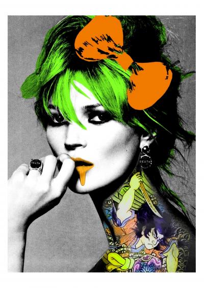 Death NYC - Kate Moss drip tattoo orange, 2014 - Sérigraphie originale signée 2