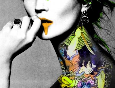 Death NYC - Kate Moss drip tattoo orange, 2014 - Sérigraphie originale signée 2