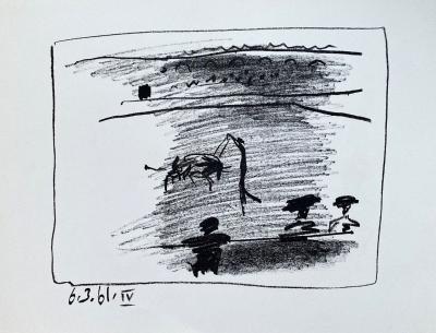 Pablo PICASSO - Les Banderilles, Corrida de la série  A los toros, 1961 - Lithographie originale - 2