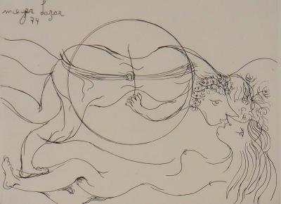 Meyer LAZAR - Baiser aérien, 1974 - Gravure originale signée 2