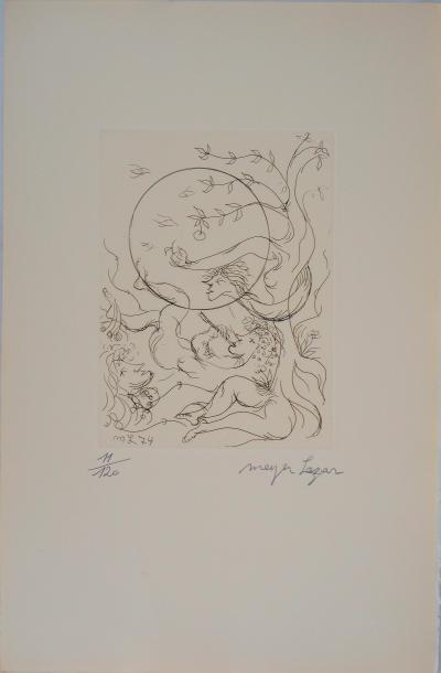 Meyer LAZAR - Le repos champêtre, 1974 - Gravure originale signée 2