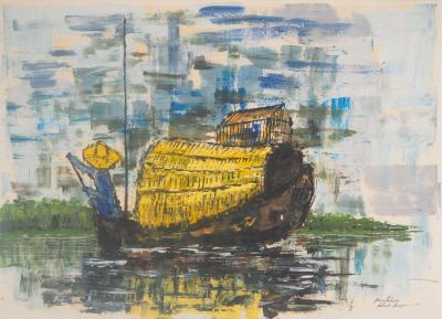 Moacir ANDRADE - Jonque au Vietnam, 1964 - Huile et gouache signée 2