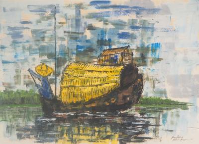 Moacir ANDRADE - Jonque au Vietnam, 1964 - Huile et gouache signée 2