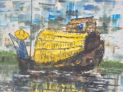 Moacir ANDRADE - Jonque au Vietnam, 1964 - Huile et gouache signée 2