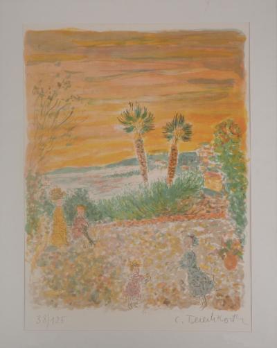 Kostia TERECHKOVITCH : Enfants dans le jardin sur les hauteurs de Nice -  Lithographie originale signée 2