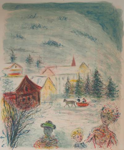 Kostia TERECHKOVITCH : Famille, Sortie en hiver - Lithographie originale signée 2