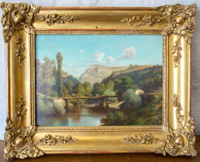 Nicolas-Victor FONVILLE - Paysage au pont, XIXe siècle - Huile sur toile 2