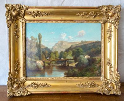 Nicolas-Victor FONVILLE - Paysage au pont, XIXe siècle - Huile sur toile 2