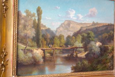 Nicolas-Victor FONVILLE - Paysage au pont, XIXe siècle - Huile sur toile 2