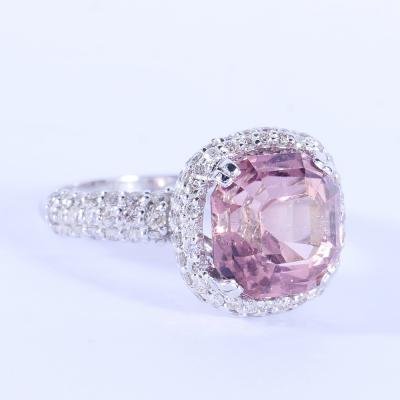 Bague Or Blanc Diamant et Tourmaline 2