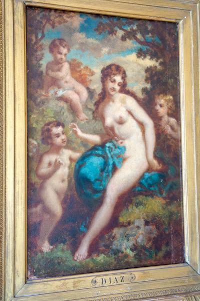 Narcisse Virgile DIAZ DE LA PEÑA  - Nymphe désirée par trois amours, XIXe siècle - Huile sur panneau 2