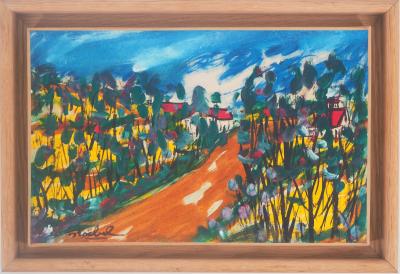 Edgar STOEBEL - Le hameau  - Huile sur papier marouflé sur toile, signée 2
