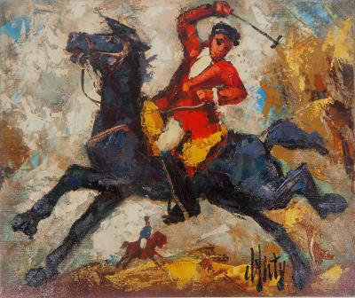 Henry Maurice D’ANTY - Cheval : Le Joueur de Polo - Huile sur toile signée 2