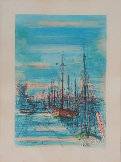 Jean CARZOU - Voiliers au port, 1958 - Gravure originale signée 2