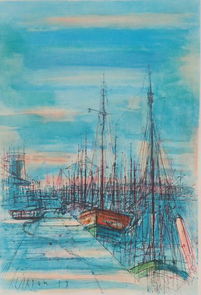 Jean CARZOU - Voiliers au port, 1958 - Gravure originale signée 2