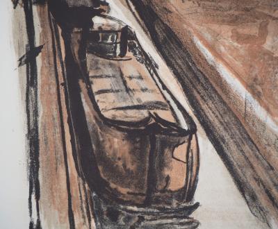 Georges LAPORTE - Péniche amarrée, 1971 - Lithographie originale signée 2