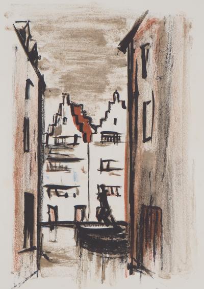 Georges LAPORTE - Gondolier sur les canaux de Bruges, 1971 - Lithographie originale signée 2