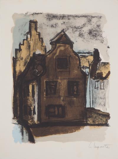 Georges LAPORTE - Vieille maison hollandaise, 1971  - Lithographie originale signée 2