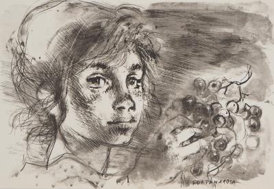 Lucien FONTANAROSA - Petite fille dans les vignes - Lithographie originale signée 2