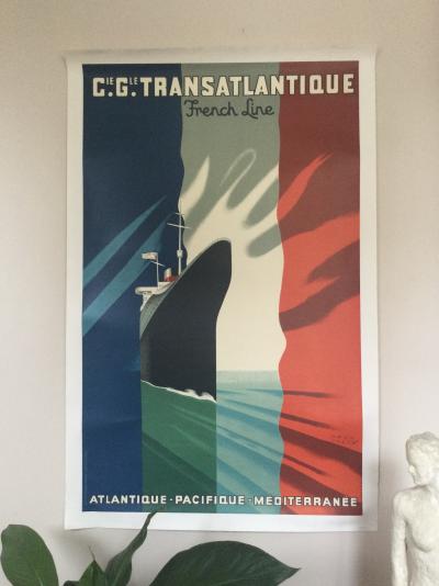 Paul COLIN - Compagnie Générale Transatlantique, French Line ,1952 - Affiche originale signée 2