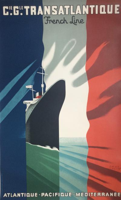 Paul COLIN - Compagnie Générale Transatlantique, French Line, 1952 - Signiertes Originalplakat