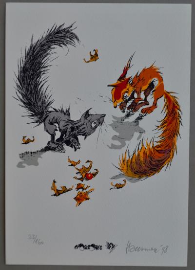 René Hausman - Ecureuils, 1998 -  Sérigraphie signée et numérotée 2