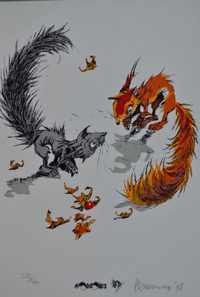 René Hausman - Ecureuils, 1998 -  Sérigraphie signée et numérotée 2