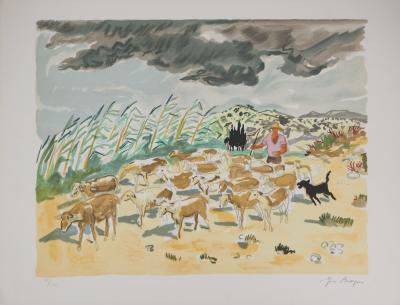 Yves BRAYER - Transhumance, Berger et son troupeau - Lithographie signée 2