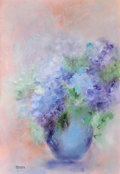 Martine GREGOIRE - Le bouquet d’hortensias bleus, 2021 - Huile sur toile 2